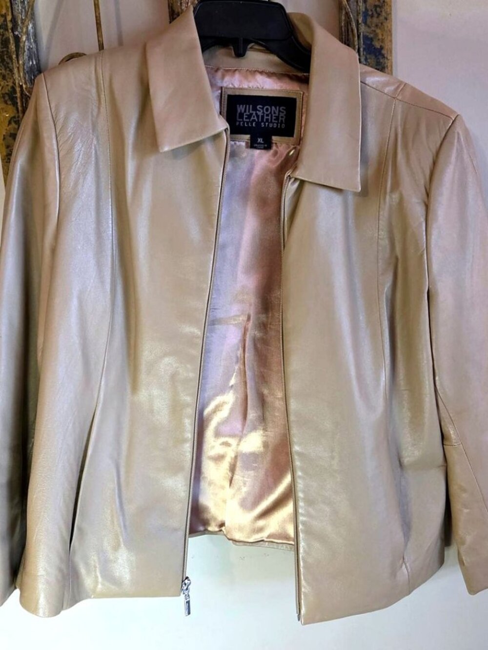 Vintage Wilsons Leather Pelle Studio Jacket Metallic Gold Champagne Size XL